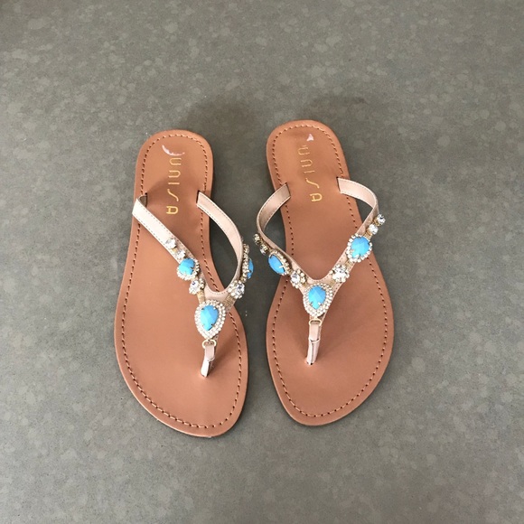 Unisa Shoes - NWOT Turquoise & Crystal Sandals